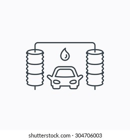 Automatic carwash icon. Cleaning station with water drop sign. Linear outline icon on white background. Vector