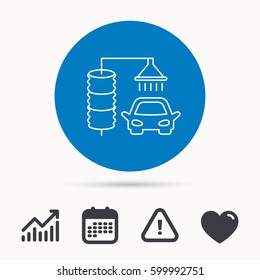 Automatic carwash icon. Cleaning station sign. Calendar, attention sign and growth chart. Button with web icon. Vector