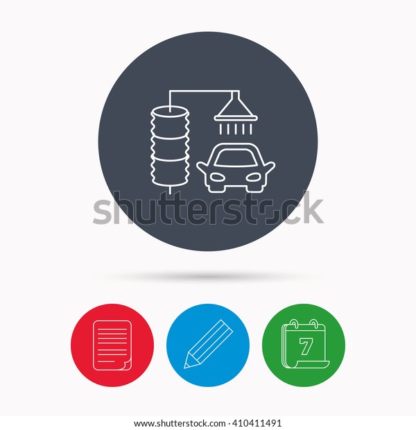 Automatic carwash icon.\
Cleaning station sign. Calendar, pencil or edit and document file\
signs. Vector