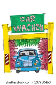 automatic carwash station - cartoon