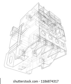 Automatic circuit breaker concept. Vector rendering of 3d. Wire-frame style. The layers of visible and invisible lines are separated