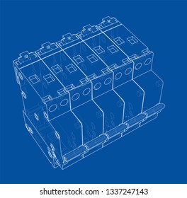 Automatic circuit breaker concept. Vector rendering of 3d. Wire-frame style. The layers of visible and invisible lines are separated