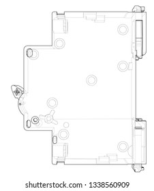 Concepto de disyuntor automático. Vector de renderizado 3D. Estilo de marco de alambre. Las capas de líneas visibles e invisibles están separadas