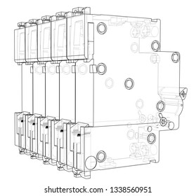 Automatic circuit breaker concept. Vector rendering of 3d. Wire-frame style. The layers of visible and invisible lines are separated