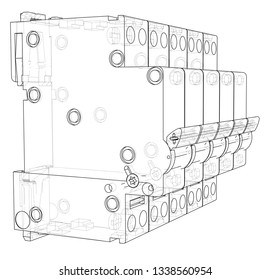 Automatic circuit breaker concept. Vector rendering of 3d. Wire-frame style. The layers of visible and invisible lines are separated