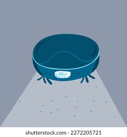 Automatic Cleaner that is Vacuuming Wool on Floor Cartoon Flat Vector Illustration. Electronic Equipment Helping People in Household or Chore. Remote Station Charging