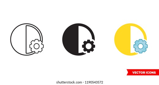 Automatic contrast icon of 3 types: color, black and white, outline. Isolated vector sign symbol.