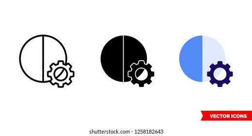 Automatic contrast icon of 3 types: color, black and white, outline. Isolated vector sign symbol.