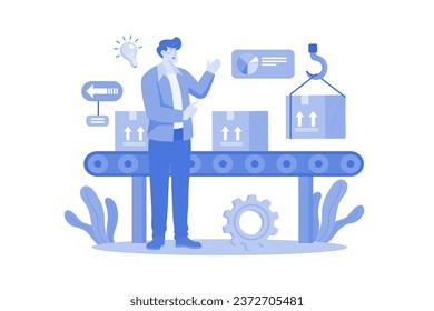 Concepto de Ilustración automática de la correa de transmisión sobre fondo blanco
