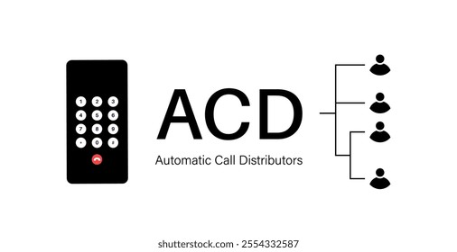Automatic customer distributors. Automates customer interactions through voice prompts, option menu, speech recognition. Enhancing efficiency and providing seamless support. ACD vector illustration