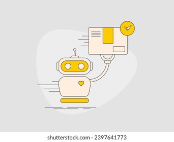 Automatic Delivery Robot. On-Demand Last Mile Autonomous Parcel Delivery Service with ai robot. Deliver Food, Grocery, Package, Hospital without assistance of human operator.