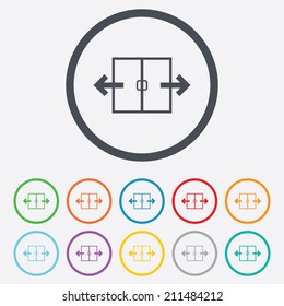 Automatic door sign icon. Auto open symbol. Round circle buttons with frame. Vector