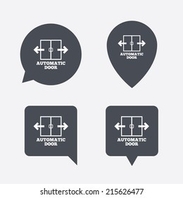 Automatic door sign icon. Auto open symbol. Map pointers information buttons. Speech bubbles with icons. Vector