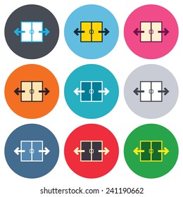 Automatic door sign icon. Auto open symbol. Colored round buttons. Flat design circle icons set. Vector