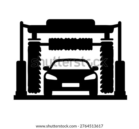 Automatic Drive-Thru Car Wash Station Silhouette Vector Illustration Modern Icon for Automotive Cleaning Services and Vehicle Maintenance Facility