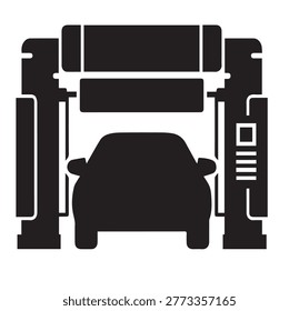 Automatic Drive-Thru Car Wash System Vector Silhouette Icon for Vehicle Service Station and Modern Automotive Maintenance Design Template