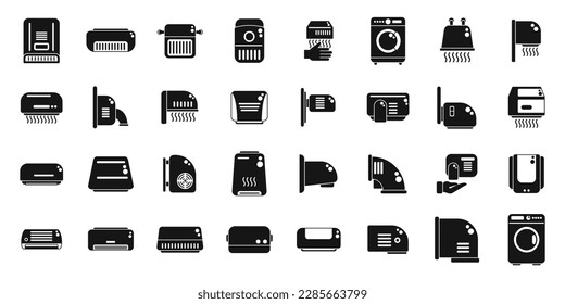 Automatic drying machine icons set simple vector. Air bathroom. Clean blower