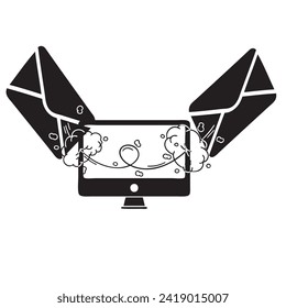 Distribución automática de correo electrónico. Ilustración vectorial de los correos electrónicos que salen del monitor