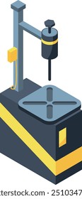 Ícone isométrico de mecânica automática de fábrica. Processo industrial
