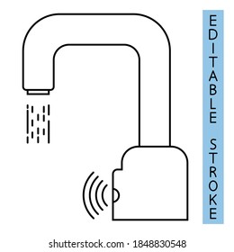 Automatic Faucet vector icon. Modern water crane. Automated Touchless restroom equipment with sensors. Contactless water taps. Automatic hand wash faucet icon. Outline icon. Vector illustration