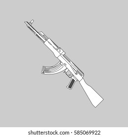 Automatic firearms, rifle, machine gun, in a linear style  for use as logos on cards, in printing, posters, invitations, web design and other purposes.