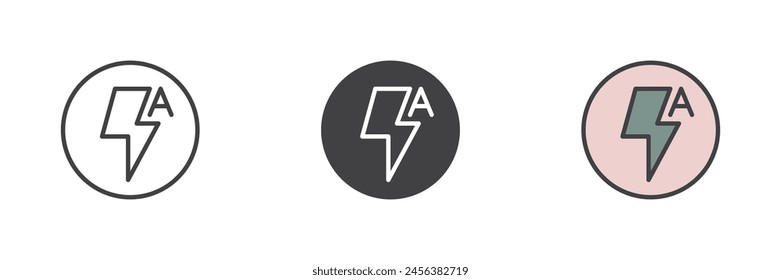 Automatic flash mode different style icon set. Line, glyph and filled outline colorful version, outline and filled vector sign. Camera flash symbol, logo illustration. Vector graphics