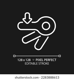 Automatic flush lever pixel perfect white linear icon for dark theme. Toilet bowl detail. Mechanism of restroom equipment. Thin line illustration. Isolated symbol for night mode. Editable stroke