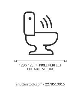 Automatic flush pixel perfect linear icon. Technology for toilet room improvement. innovative restroom equipment. Thin line illustration. Contour symbol. Vector outline drawing. Editable stroke