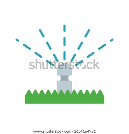 Automatic garden irrigation system with water spray, vector illustration