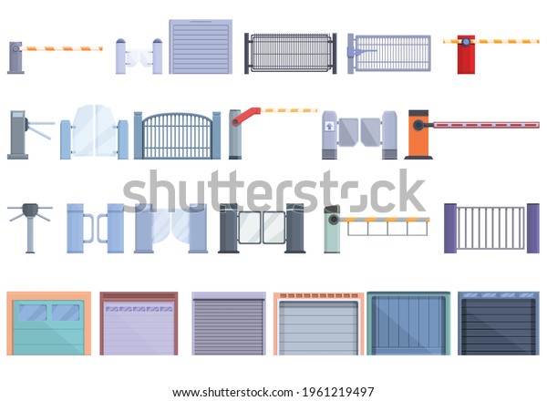 Automatic gate icons set. Cartoon set of automatic\
gate vector icons for web\
design