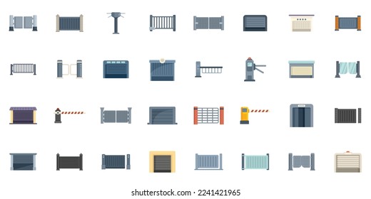 Automatic gate icons set flat vector. Electric door. Garage rolling isolated