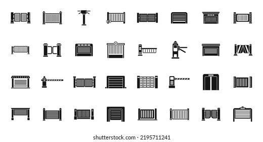 Automatic gate icons set simple vector. Electric door. Garage rolling