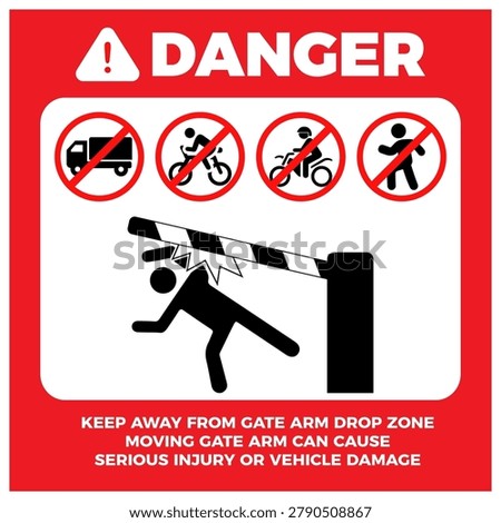 Automatic gate warning sign and labels. Parking lot garage sign and label beware of gate.  Eps10 vector illustration.