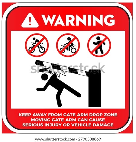 Automatic gate warning sign and labels. Parking lot garage sign and label beware of gate.  Eps10 vector illustration.