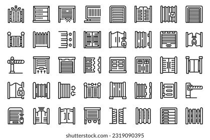 Los iconos de las puertas automáticas establecen el vector de contorno. Coche de seguridad. Puerta de la casa