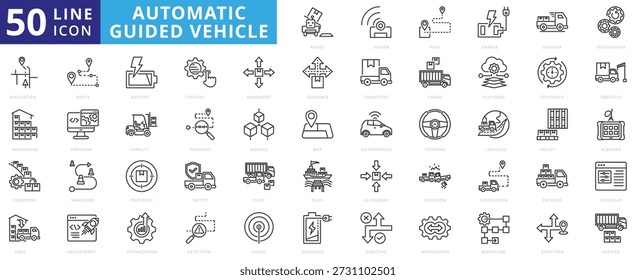 automático guiado ícone de veículo contorno contém robô, sensor, caminho, carga, entrega, automação, navegação, transportador, eficiência, obstáculo, controle, movimento, orientação, autônomo, motorista, ai