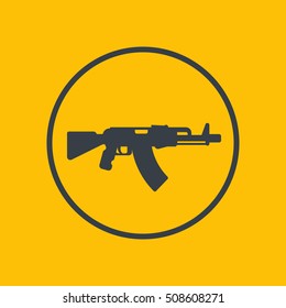 automatic gun icon in circle, russian assault rifle, firearm