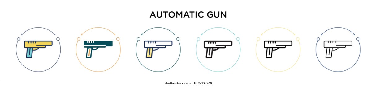 Automatic gun icon in filled, thin line, outline and stroke style. Vector illustration of two colored and black automatic gun vector icons designs can be used for mobile, ui, web