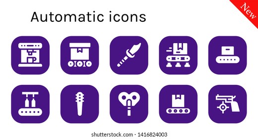 automatic icon set. 10 filled automatic icons.  Collection Of - Coffee machine, Conveyor, Weapon, Weapons, Automaton, Gun