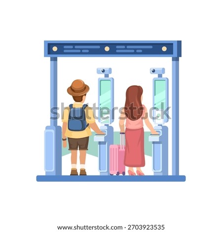 Automatic Immigration Gate. Travelers Using Digital Border Control Illustration vector