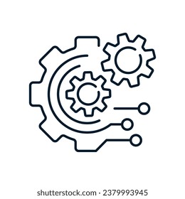 Automatic integrated systems for monitoring and controlling technological processes. Linear vector icon on white background.