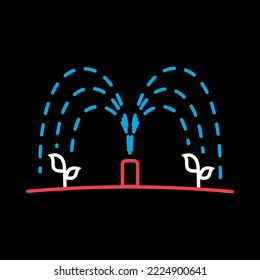 Automatic irrigation sprinkler on black background icon. Agriculture sign. Graph symbol for your web site design, logo, app, UI. Vector illustration, EPS10.