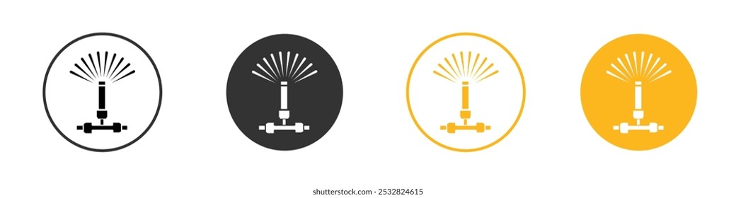 Automatic irrigation sprinklers icon black and white vector outline sign