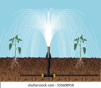 Automatic irrigation sprinklers. Vector illustration