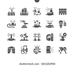 Automatic lawn watering. Garden irrigation system watering lawn. Equipment for lawn watering. Vector Solid Icons. Simple Pictogram