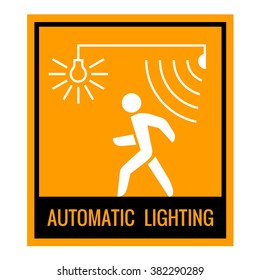Automatic lighting concept attention sign table. Black, white and orange colors.