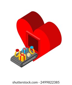 Producción automática de Love. Complejo de producción de equipos tecnológicos de boda Equipo para la producción de productos de boda. Regalo y anillo