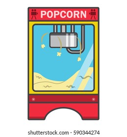 automatic machine, preparation of popcorn,salty, sweet grains,snack, equipment, vector image, flat design, Outline style