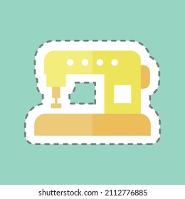 Automatic Machine Tailor Sticker in trendy line cut isolated on blue background