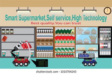Automatic machine,Robotic system used in supermarket - vector Illustration